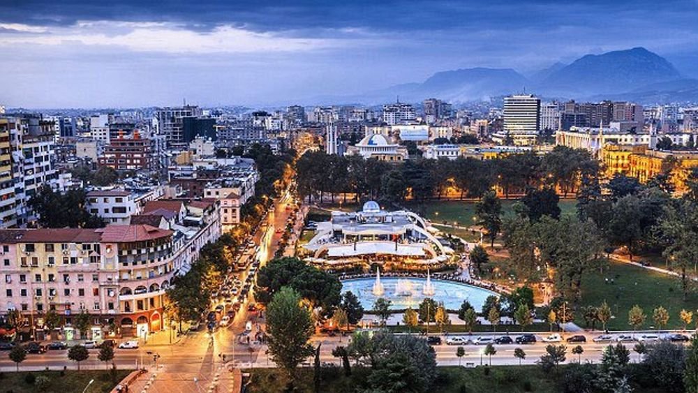 Cafés and nightlife streets of the Blloku district in Tirana, Albania