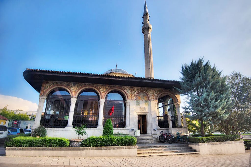 Frescoed Et'hem Bej Mosque on Skanderbeg Square in Tirana, Albania