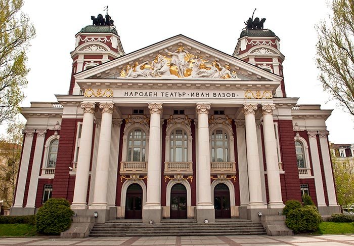 Ivan Vazov National Theatre and garden square in Sofia, Bulgaria