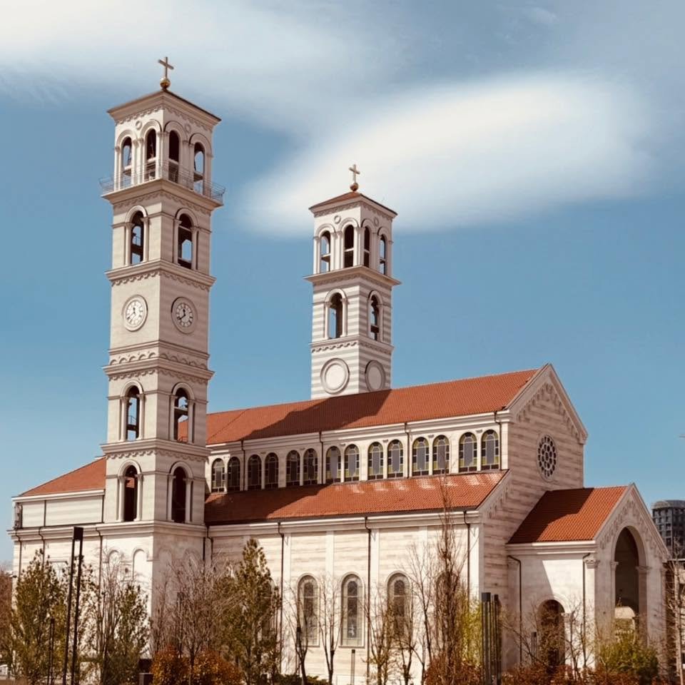 Mother Teresa Cathedral and bell tower in Pristina, Kosovo