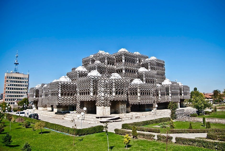 National Library of Kosovo with its domed lattice architecture, Pristina