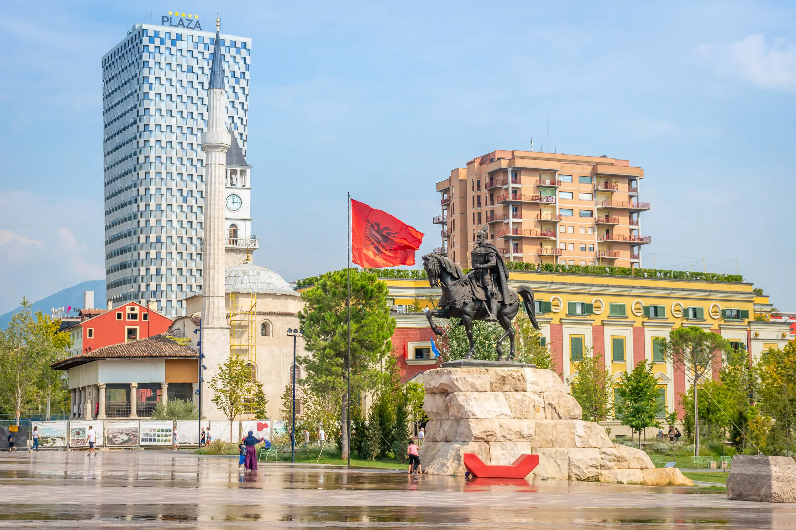 Skanderbeg Square and equestrian statue in central Tirana, Albania