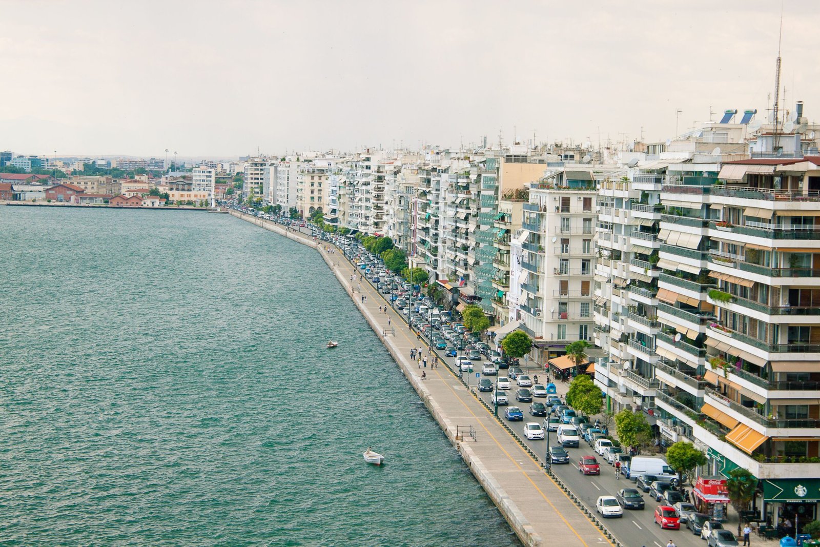 Thessaloniki seafront promenade with a view towards Mount Olympus