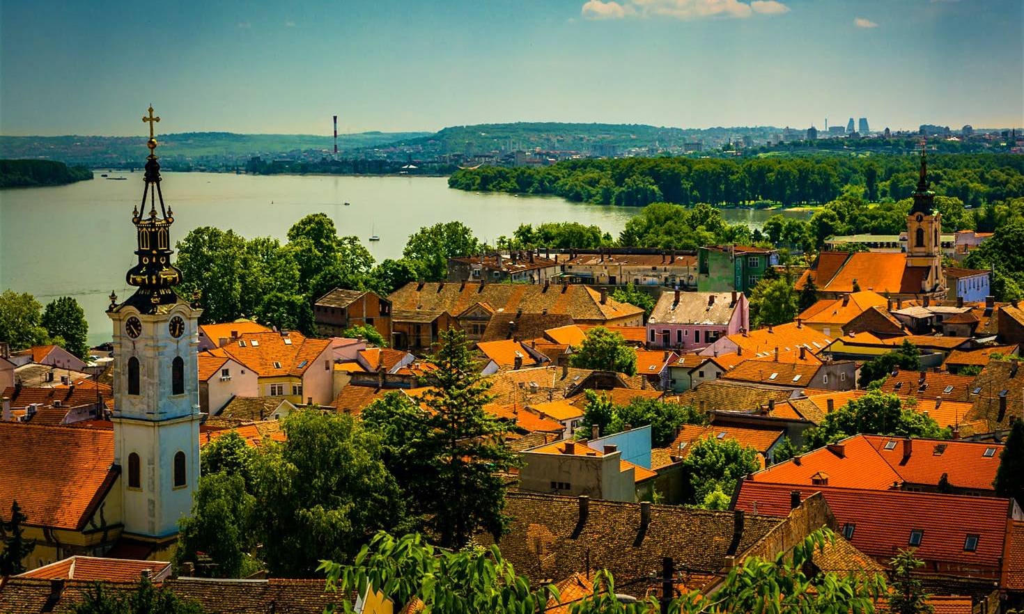 Gardoš Tower and red rooftops of Zemun by the Danube, Belgrade